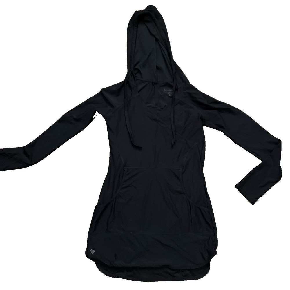 Athleta Hoodie Womens XXS Gray  Tunic V-Neck Pullover Pockets Knit Stretch‎